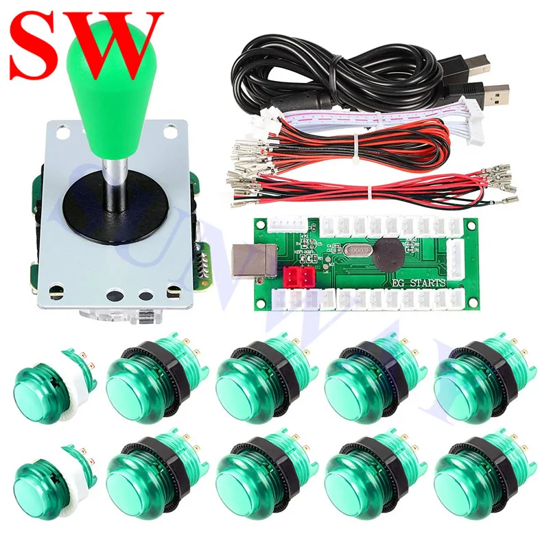 DIY Arcade Joystick with Oval Balltop 1 Players Kits + 10PCS Illuminated Buttons 1PCS LED USB Encoder+10PCS Cables | Электроника