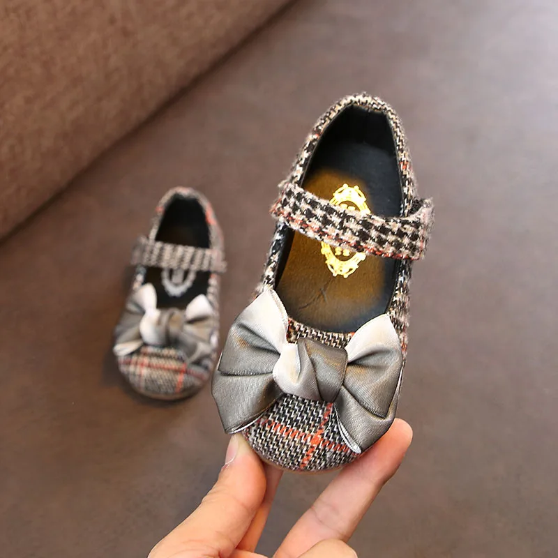 

2019 Kids Girls Shoes Spring Plaid Pattern Princess Shoes For Girl Children Flats Shoes 1-3.5Y baby