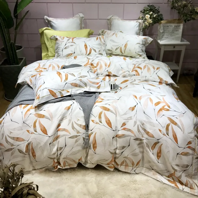 Waliicorners 4pcs Collection Floral print Duvet cover 100%Cotton Soft Bedding Set queen size king Bed sheets or fitted sheet pillow shams 53 IMG_6608