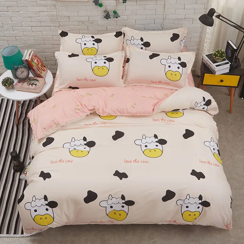 

Cow Bedding Set Cartoon Duvet Cover Pillow Cases Bed Sheet Cartoon Quilt Cover Bed Cover Bedclothes Bed Linen Flat Sheet New
