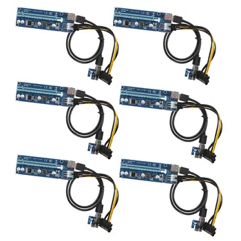 

6X Riser Card Adapter PCI-E 1x To 16x Extender USB3.0 Powered Cable Bitcoin 6PIN