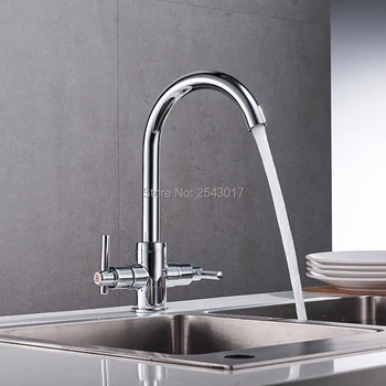 

GIZERO High Quality Chrome Faucet Kitchen Mixer Dual Handle 360 Rotation Swivel Faucet Hot and Cold Taps ZR692