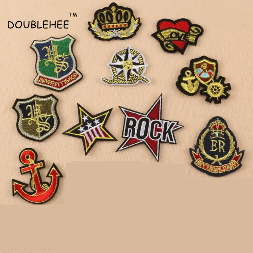 

DOUBLEHEE Badge Crown Ship Anchor Shield Embroidered Iron On Patches Embroidery DIY Coat Shoes Accessories
