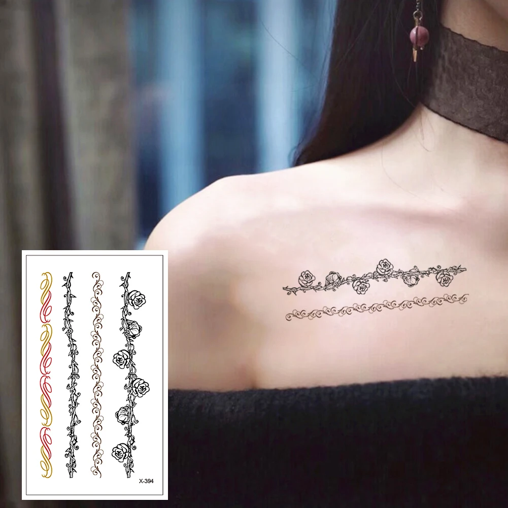 

X-394 Color wave line creative art temporary tattoo sticker detachable waterproof body arm chest shoulder boys and girls