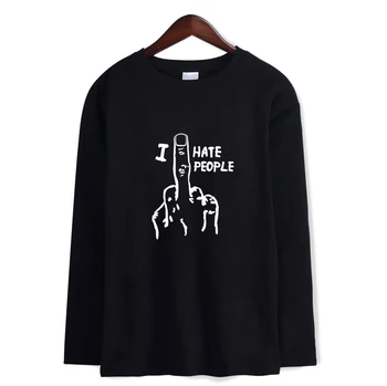 

New hot T-shirt men's I Hate People Long sleeve t-shirt letter printing trend T-shirt casual bottoming round neck shirt