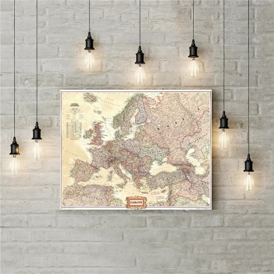 Винтажная Карта Европы, национальная география, Европа, Настенная карта, изысканный дизайн, интересные Примечания, холст, печатная наклейка