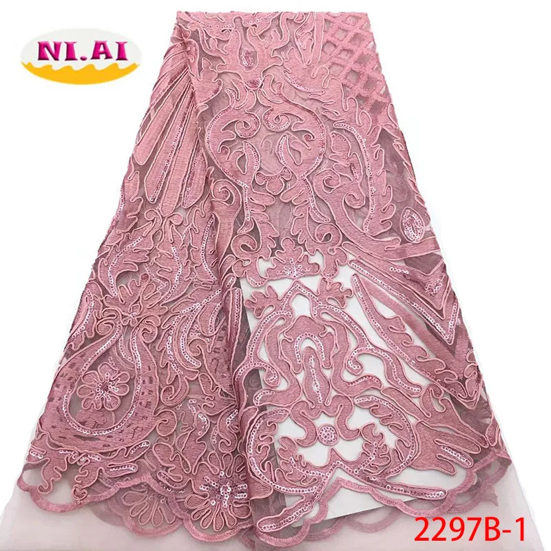 

Newest African Sequins Lace Fabric French Lace Fabric 2018 High Quality Lace Material Nigerian Lace Fabric For Dress XY2297B-1
