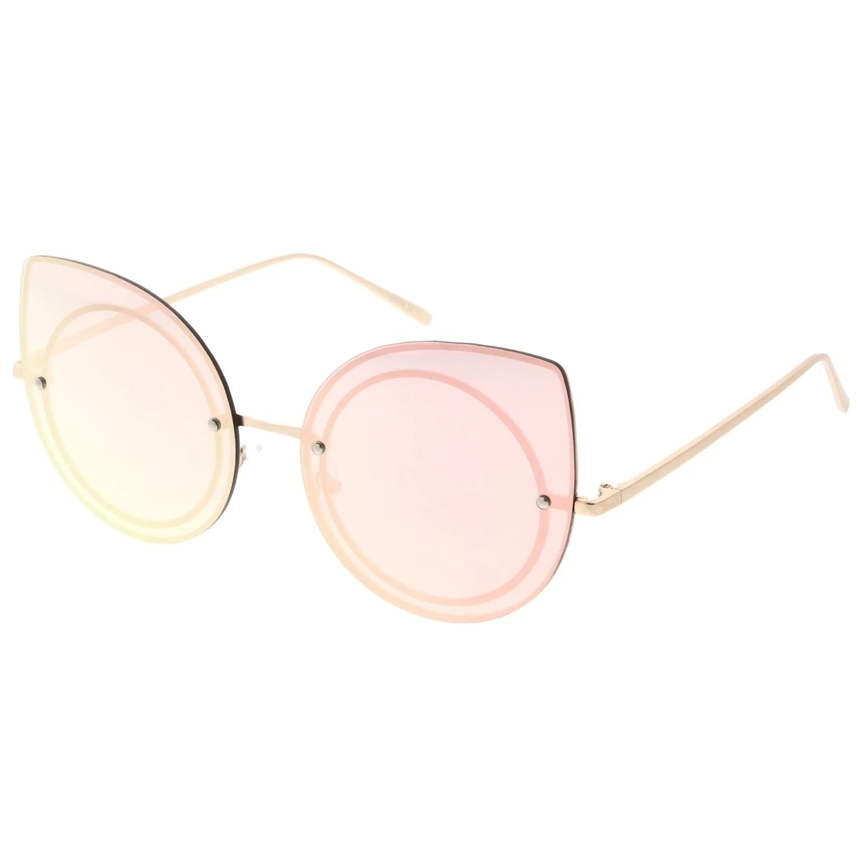 Oversize Rimless Cat Eye Sunglasses With Mirrored Flat Lens Ultra Slim Arms 64mm (1)