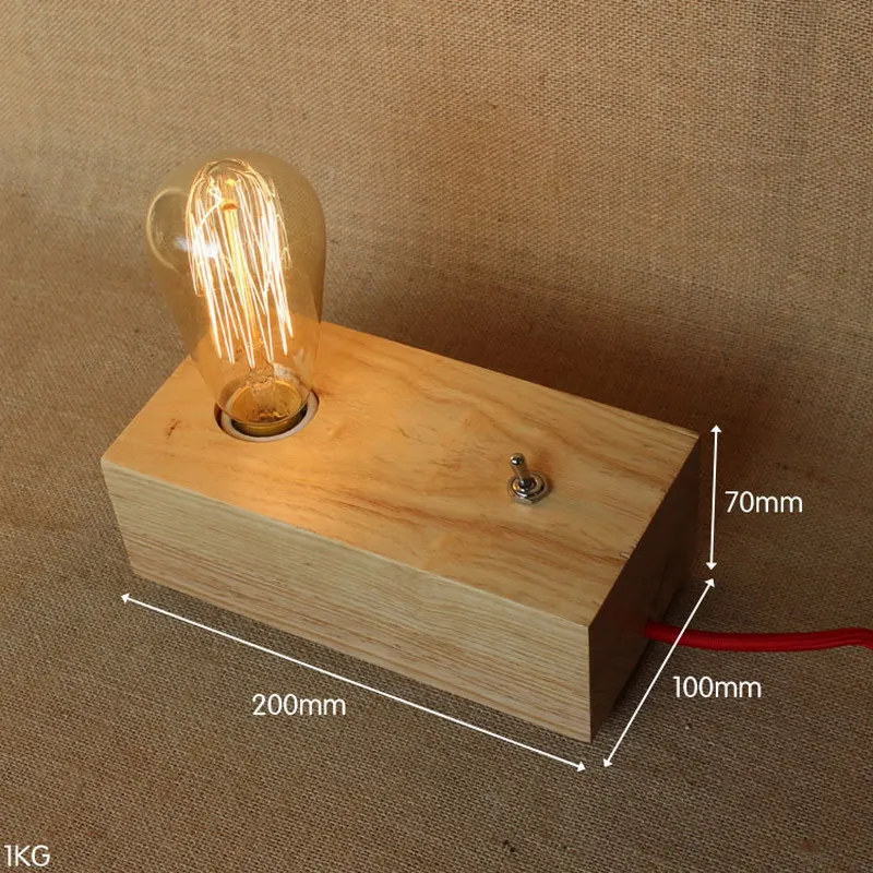 Винтаж Oak деревянный Северной Европы Стиль современный прикроватный столик лампа E27 светильники промышленные для изучения спальня гостиная
