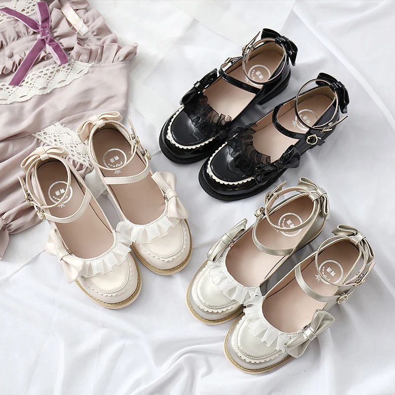 Amrita Girls Japanese Lace Trim Low Heel Student Uniform Doll Shoes ...