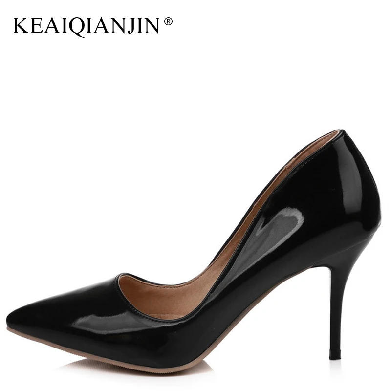 

KEAIQIANJIN Woman Patent Leather High Shoes Plus Size 30 - 48 Red Wedding Pumps Spring Autumn White Apricot Yellow Pink Pumps