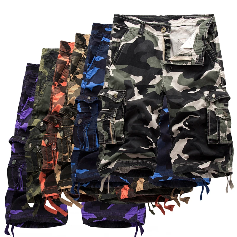 Военные камуфляжные шорты Карго, летние модные камуфляжные шорты с несколькими карманами, мужские армейские повседневные шорты, бермуды, мужские шорты, плюс размер 40