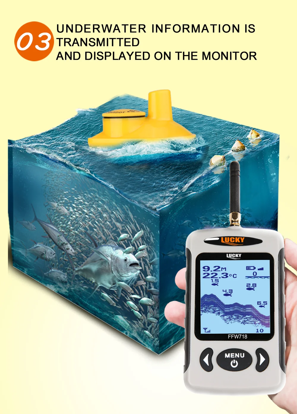 LUCKY fish finder FFW718 рыболокатор рыболовный сигнализатор беспроводной эхолот Искатель глубины Сигнализация 100 м рыболовный lur