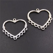 8pcs Antique Silver Hollow Jewelry Necklace Pendant Heart Shape Charms Jewelry Fine Handmade Gifts Craft A2381