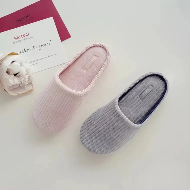 Winter Women Home Slippers Vertical Stripe House Slippers Indoor Shoes Soft Bottom Non slip