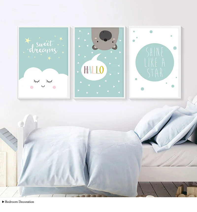 

Bear Sweet Dreams Baby Room Decor Stars Nursery Nordic Poster Posters Hello Wall Art Canvas Painting Cartoon Picture Unframed