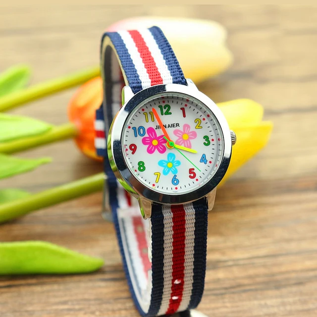 Promotion children lovely flower nylon dress gift wristwatches for girls fashion Promotion children lovely flower nylon dress gift wristwatches for girls fashion