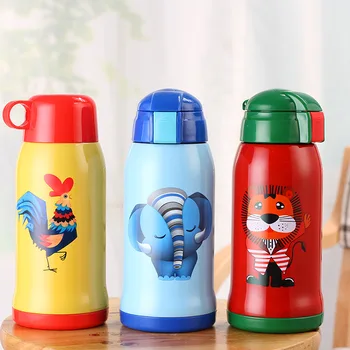 

BearCavalier Cartoon New Children 304 Stainless Steel Insulation Pot Creative Gift Straws Thermos Bottle Outdoor Sports Kettle