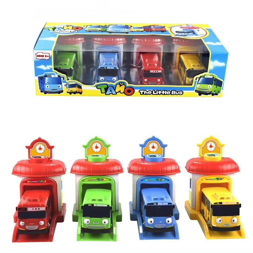 

4pcs/set Scale model tayo the little bus children miniature bus plastic baby oyuncak garage tayo bus kids toys Christmas gift