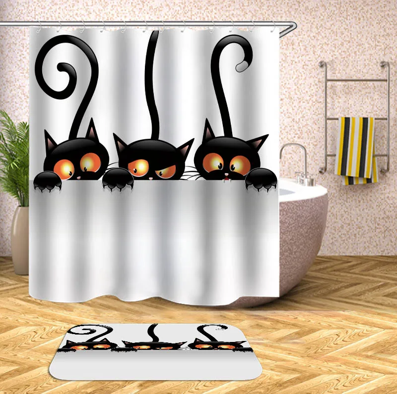 Funny Cats Shower Curtains High Quality Bath Screens Home Decor Polyester Fabric Waterproof and
