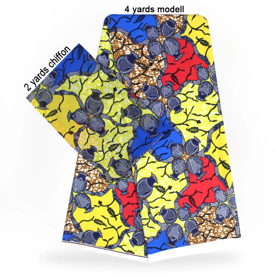

2 Pcs Set 4 Yards African Ankara Prints Modell Material & 2 Yards Chiffon Ankara Chiffon Fabric YBXM-64