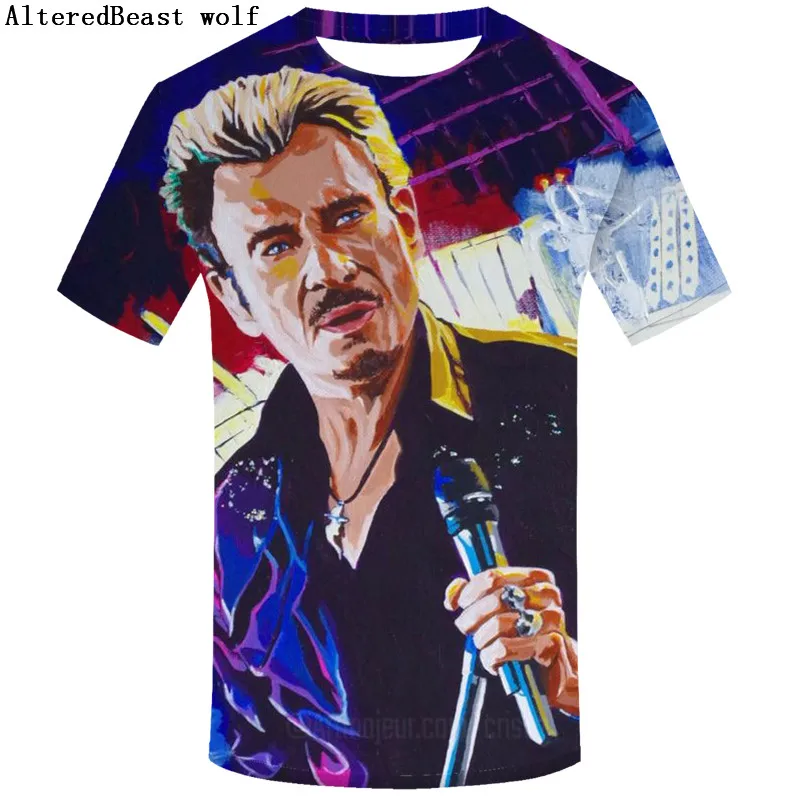 2019 Cool Tees Tops Music Rock Johnny Hallyday Plain funny T Shirts O Neck Short Sleeve Shirt Popular Men's | Мужская одежда