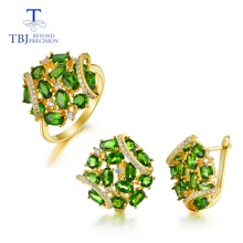 TBJ, естественный диопсид, классический стиль, кольца и серьги, набор, 925 пробы, серебристый, желтый цвет, хорошее ювелирное изделие для девочек, одежда для помолвки