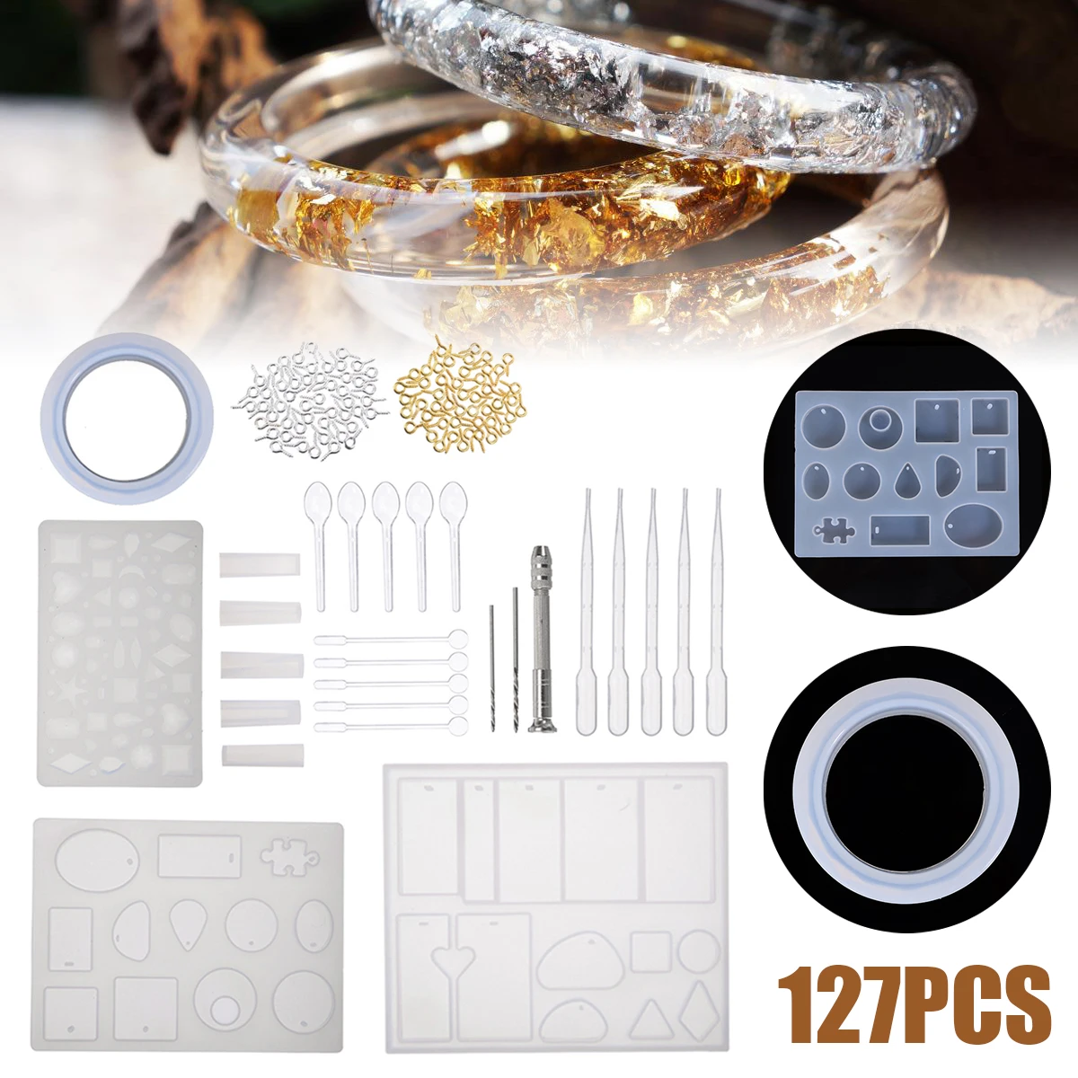127pcs Epoxy Resin Casting Molds Kits Silicone Mold Making Jewelry Necklace Pendant Ring Handmade Craft DIY