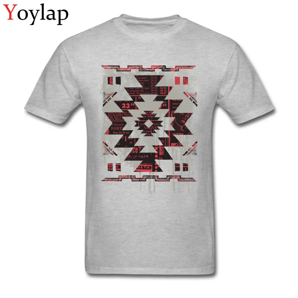 2017 Popular Design Tops Shirts Short Sleeve for Men 100% Cotton Summer Autumn O-Neck T Shirt Printed Tee-Shirt Aztec Modern grey