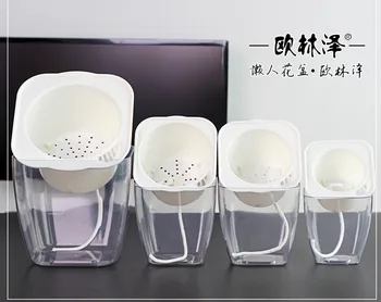 

Full transparent square flower pot automatic water absorption lazy flower pot green radish flower pot hydroponic flower pot imit
