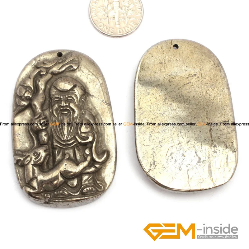 

Pyrite Pendant: 30x50mm Chinese God Carved Gray Pyrite Beads Natural pyrite Stone Beads For Pendant Making 1 PC Wholesale !