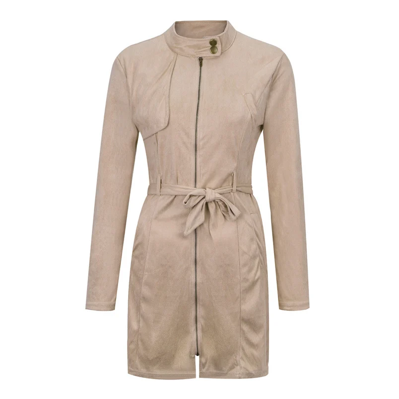 Women Coat 2018 New Hot Sale Fashion Casual Solid Turtleneck Zipper Bow Bandage Windbreaker Long Coat Outerwear Overcoat #O09 (14)