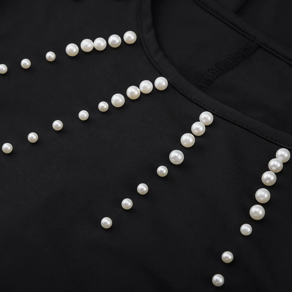 Feitong/черные вечерние платья с жемчугом и бисером; женское однотонное облегающее мини-платье; зимнее женское элегантное короткое платье с длинным рукавом