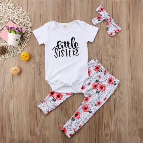 Комплект хлопковой одежды для маленьких девочек с надписью Little Big Sister Летние Боди