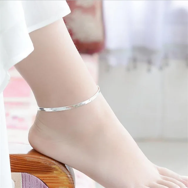 

New Arrival 925 stamp silver plated herringbone Anklet Foot Bracelet Snake Chain For Women Foot Jewelry Barefoot Sandals Anklet