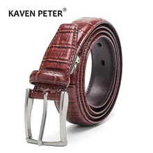 Ceintures décontractées en cuir véritable pour homme et femme, motif peau de Crocodile, unisexe, noir et marron, 3.0 CM