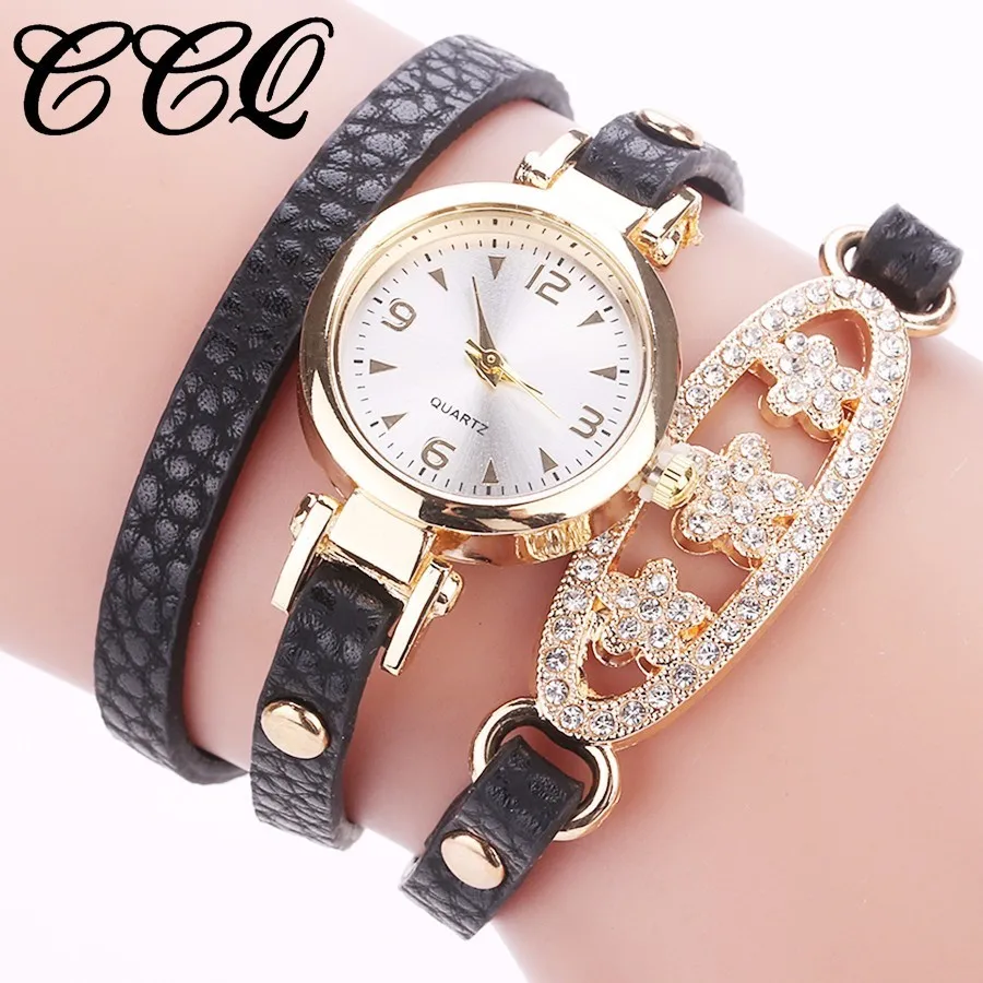 

CCQ Brand Women Bracelet Rhinestone Watches Ladies Fashion Leather Dress Clock Quartz Watches Gift Clock Relogio Feminino