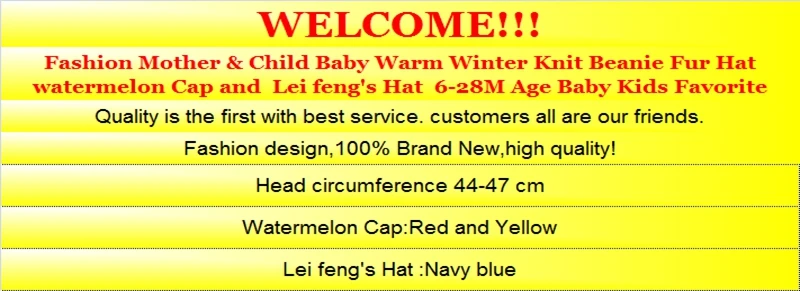 Fashion Mother & Child Baby Warm Winter Knit Beanie Fur Hat watermelon Cap and  Lei feng's Hat  6-28M Age Baby Kids Favorite (7)
