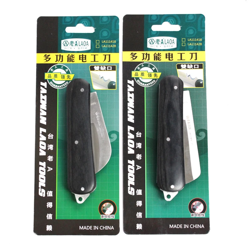 LAOA Stainless Steel Cable Cutter Wire Stripping Professional Electrician Knife Tools wooden handles Folding Knife