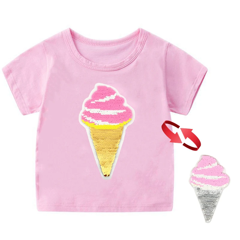 

Shiny Sequin Girls Top Birthday Glitter T-shirt For Girls Costume Summer Shortsleeve Cartoon Kids Tees Girl Tops Child clothes