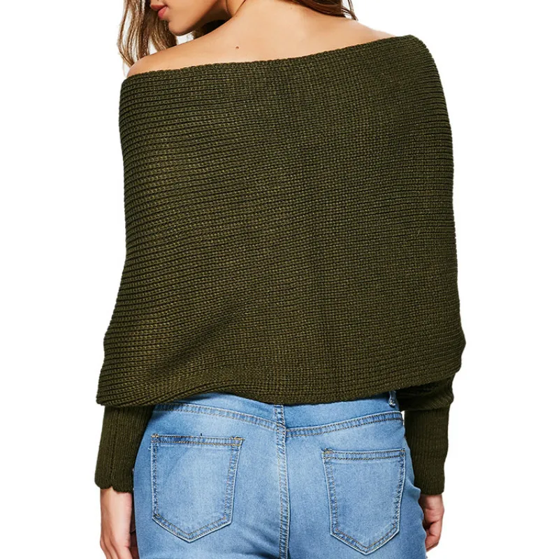 2018 off shoulder sweaters Knitted Pullover Sweater Women Elastic Long Sleeve Jumper Casual Autumn Winter Knitting plus size