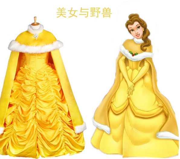 

Beauty and The Beast Custom-made yellow Adult Princess Belle Pink Dress For Adult Women Christams Cloak Cosplay Costume