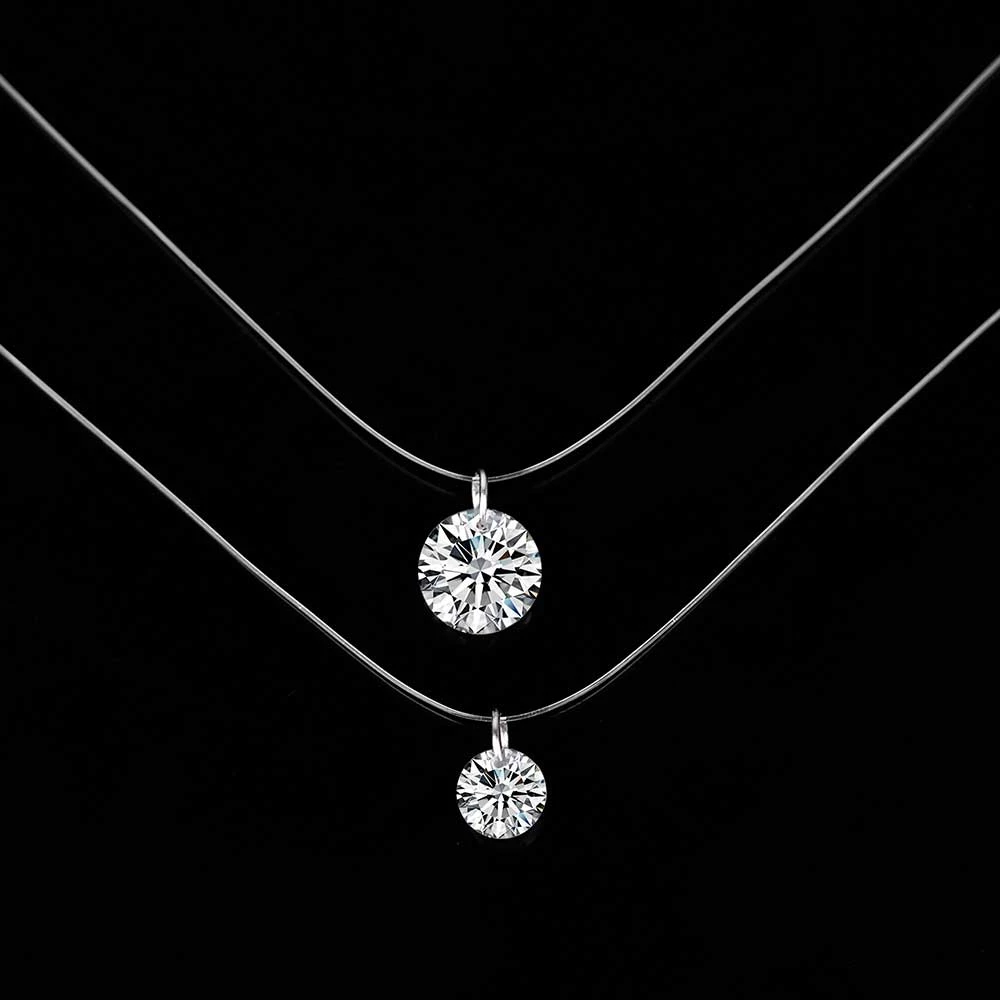 Серебряный цвет сверкающий циркон ожерелье невидимая прозрачная леска простое ожерелье с подвеской для женщин модные ювелирные изделия Вечерние