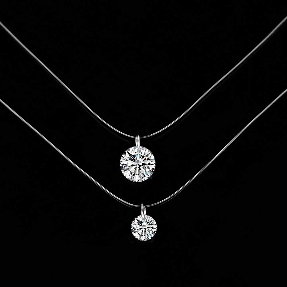 

Silver Color Dazzling Zircon Necklace Invisible Transparent Fishing Line Simple Pendant Necklace for women Fashion Jewelry Party