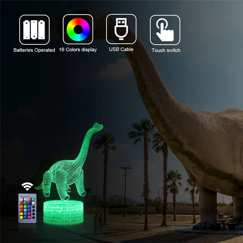 3D Динозавр настольная лампа светодиодный Иллюзия ночник сенсорный дистанционный Декор 16 цветов дети праздник Рождество Вечеринка Raptor