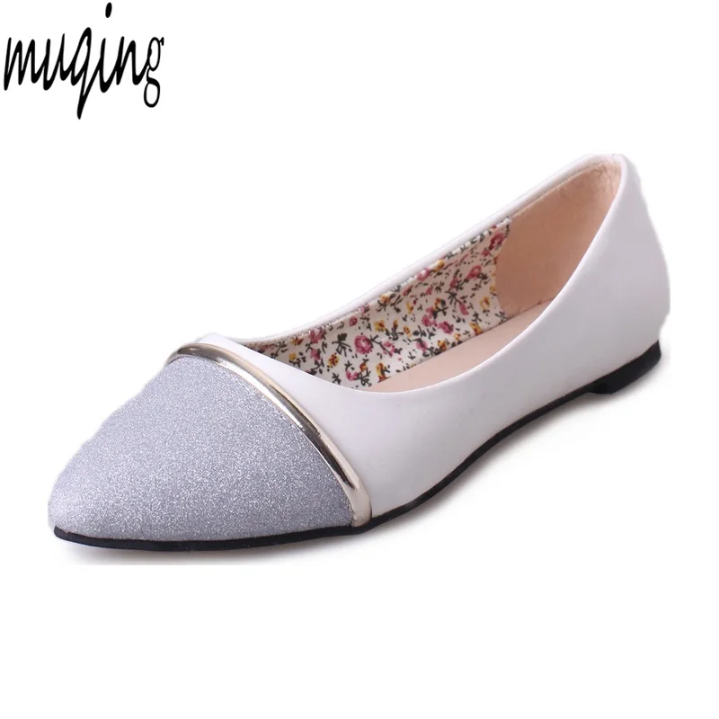 

Muqing Womens Round Toe Ballets Flats Spring Autumn Fashion Loafers Slip On Casual Bling Shoes PU Leather Patckwork 8H0027
