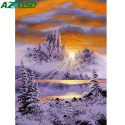 AZQSD алмазная живопись Снежная гора Алмазная вышивка зима 5d Diy Алмазная мозаика вышивка крестиком рукоделие украшение дома