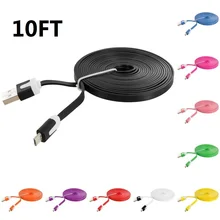 100 шт./партия, аксессуары, пряди, микро интерфейс, универсальный, 2 м, 3 м, плоский usb кабель для зарядки/передачи данных для samsung/htc/Nokia