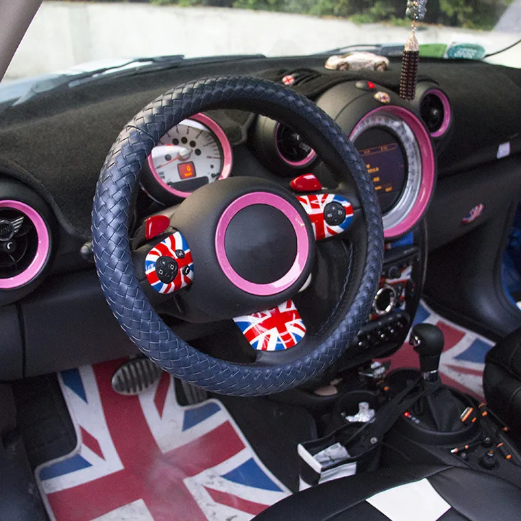 British Fashion Handmade Braided Soft Leather Car Steering Wheel Cover Case for Mini Cooper F55 F56