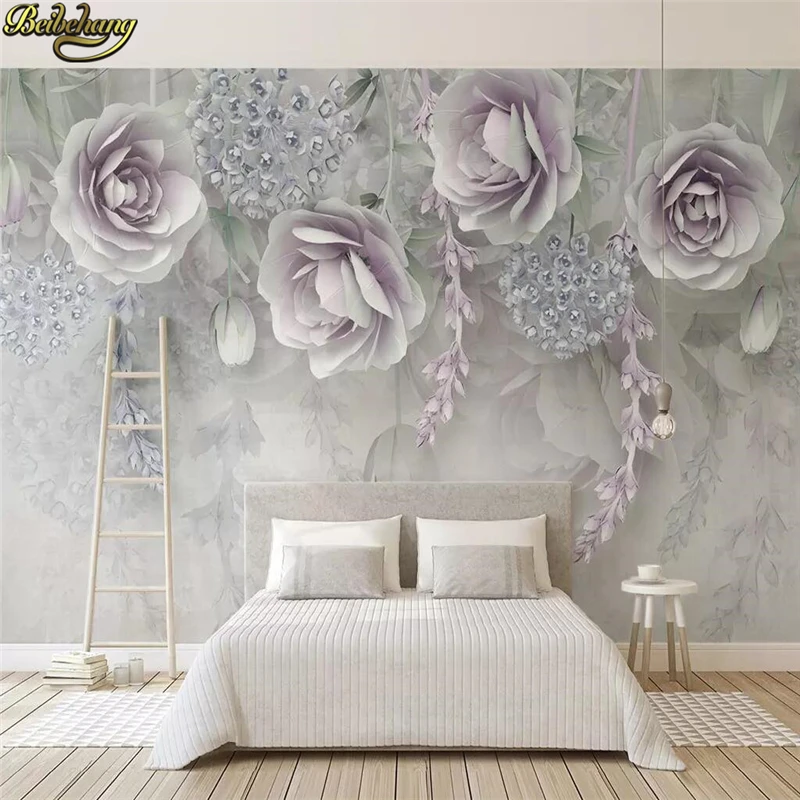 beibehang Custom Embossed purple flower 3D Photo Wallpaper ...